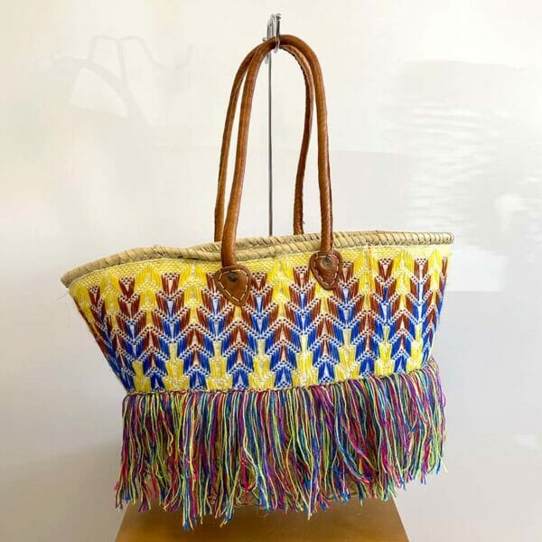 CABAS PAILLE - Franges multicolore