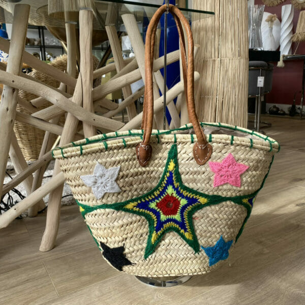 CABAS PAILLE - motifs laine multicolore