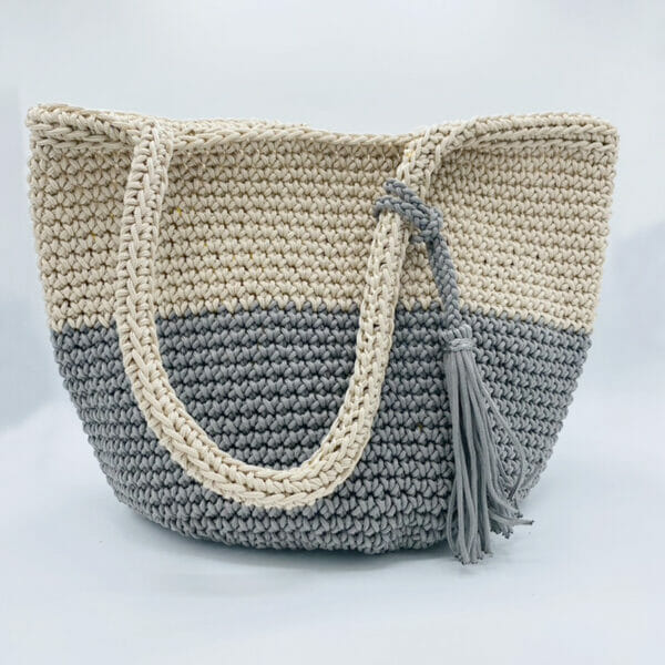 SAC TOTE BAG AU CROCHET - Gris et taupe