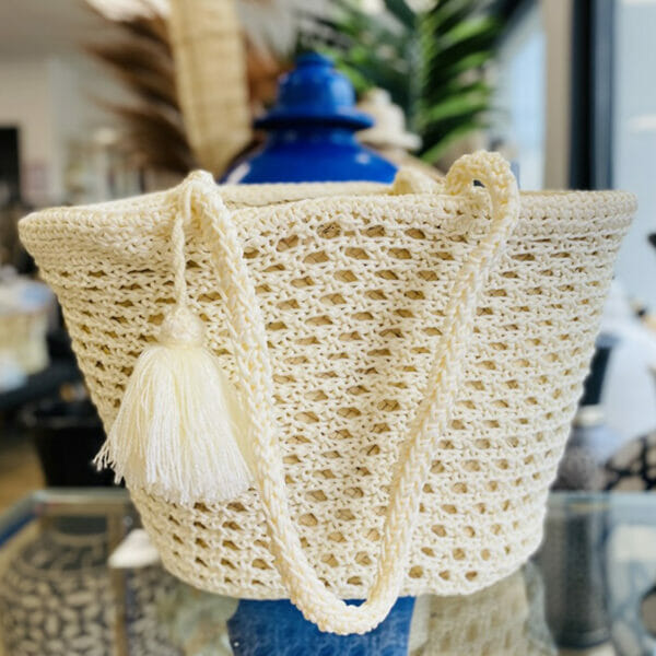 SAC PAILLE/CROCHET - Écru - Grand modèle