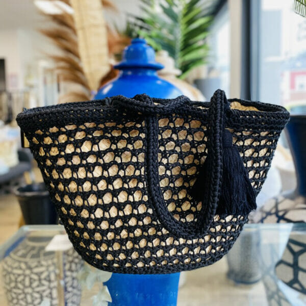 SAC PAILLE/CROCHET - Noir - Moyen modèle