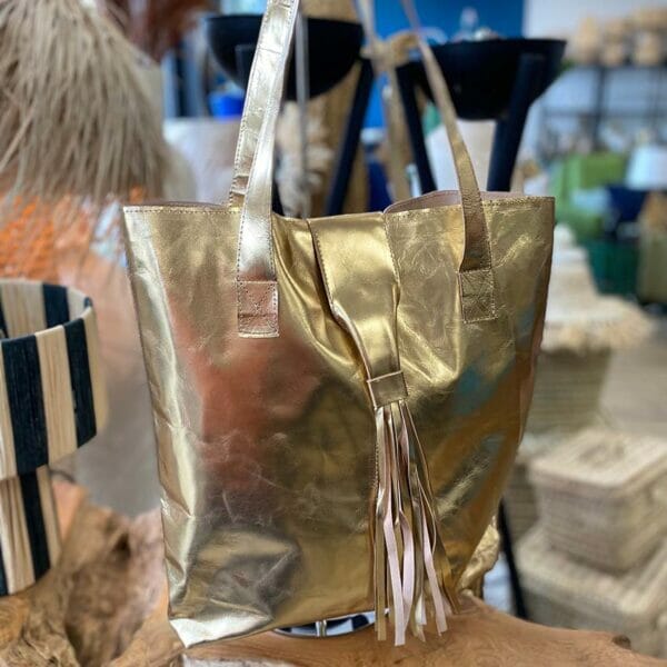 Sac Léa pompon cuir - Or