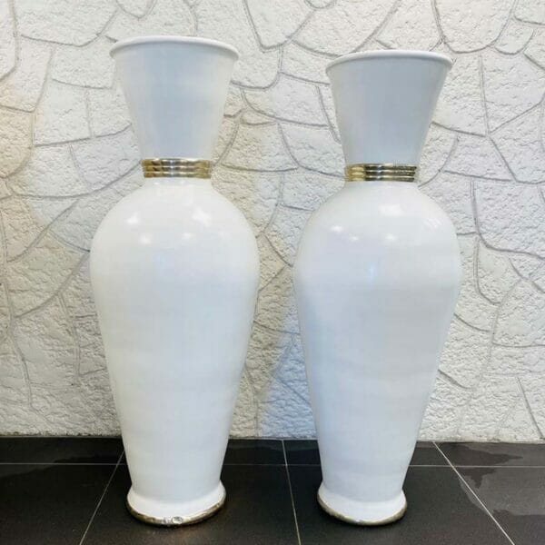 Grande jarre marocaine artisanale décorative en terre cuite avec anneau métal argent - Blanc décoration interieure exterieure boutique plume magasin de déco Rouen le Petit-Quevilly Normandie