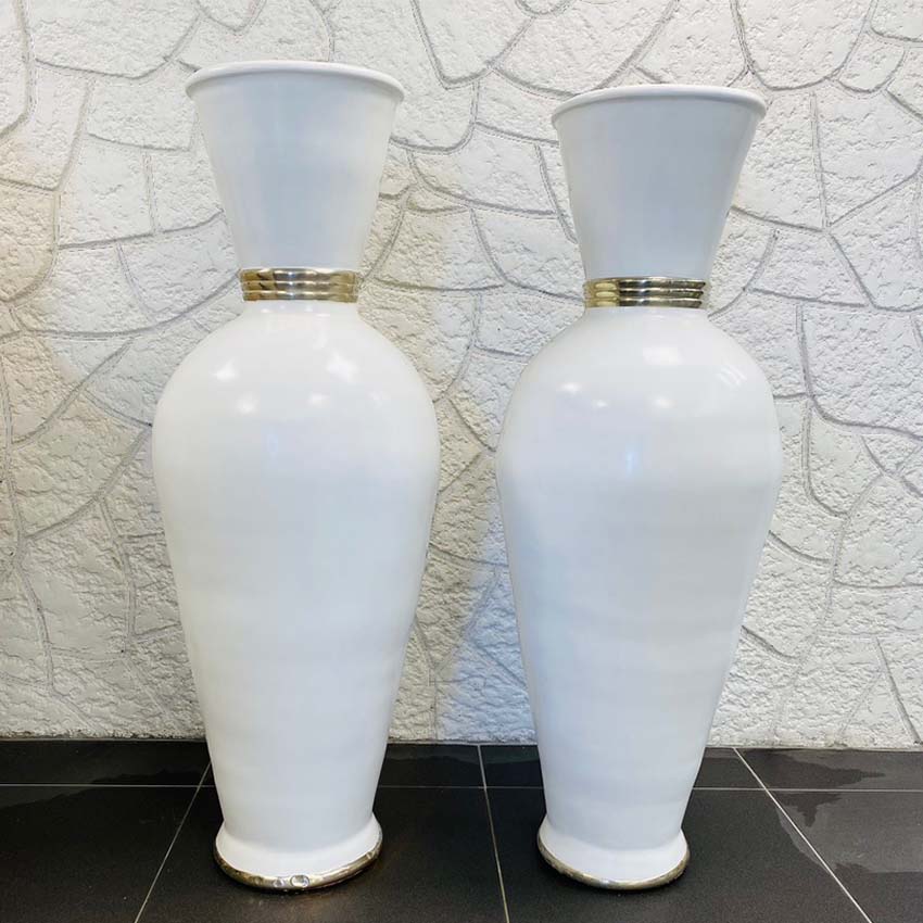 Grande jarre marocaine artisanale décorative en terre cuite avec anneau métal argent - Blanc décoration interieure exterieure boutique plume magasin de déco Rouen le Petit-Quevilly Normandie