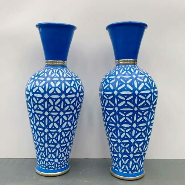 jarre marocaine artisanale en terre cuite bleu majorelle - Taille 100 cm décoration interieure et exterieure boutique Plume magasin de déco Rouen Le Petit-Quevilly Normandie