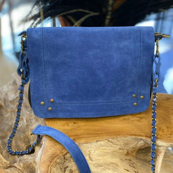 Sac Lola cuir velours - Bleu
