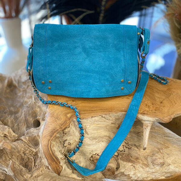 Sac Lola cuir velours - Turquoise