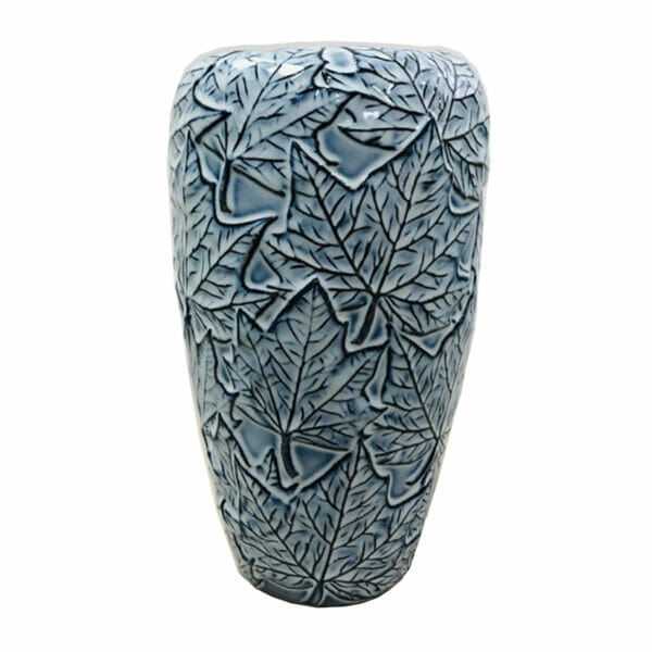Vase Eva à motifs feuilles d'érable bleu décoration de la boutique plume magasin de déco rouen le petit quevilly normandie