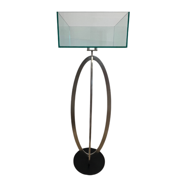 Cache-pot en verre sur pied au design chrome moderne décoration bourique plume magasin de déco rouen le petit quevilly normandie