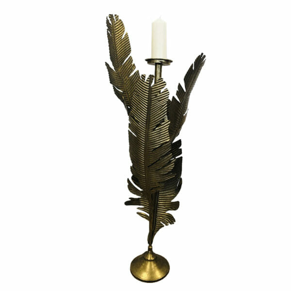 BOUGEOIR SUR PIED DORE FEUILLES BANANIER