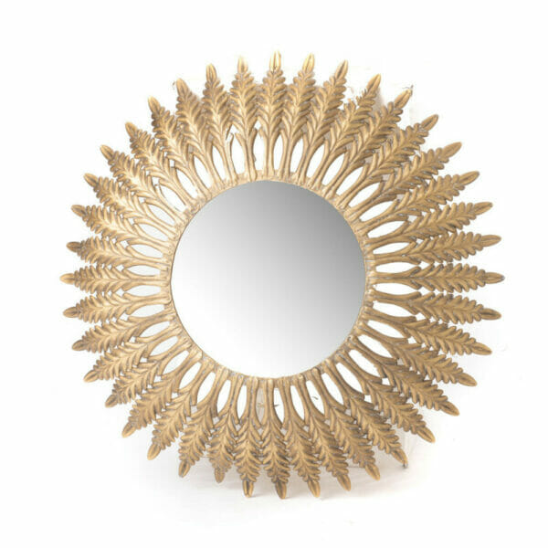 miroir soleil en métal doré décoration murale de la boutique plume magasin de déco rouen le petit quevilly normandie
