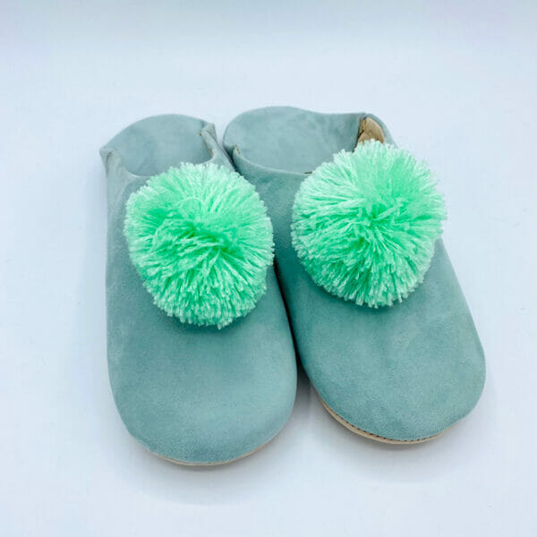babouche vert pailleté en cuir artisanale boutique plume magasin de deco rouen le petit quevilly normandie