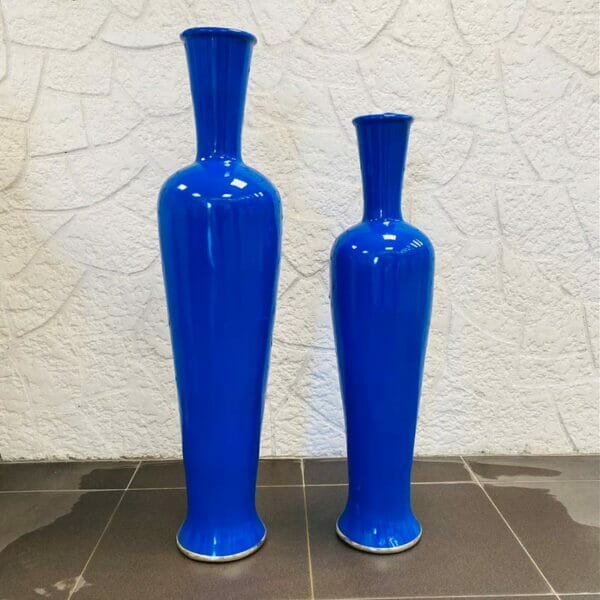 jarre marocaine artisnale bouteille bleu majorelle brillant en 2 tailles dcéoration interieure et exterieure boutique plume magasin de déco Rouen le Petit-Quevilly Normandie
