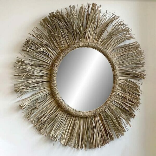 Miroir rond en feuilles de palmier décoration murale de la boutique Plume magasin de déco rouen le petit quevilly normandie