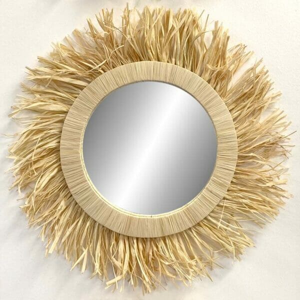 Miroir rond en raphia décoration murale de la boutique plume magasin de déco rouen le petit quevilly normandie