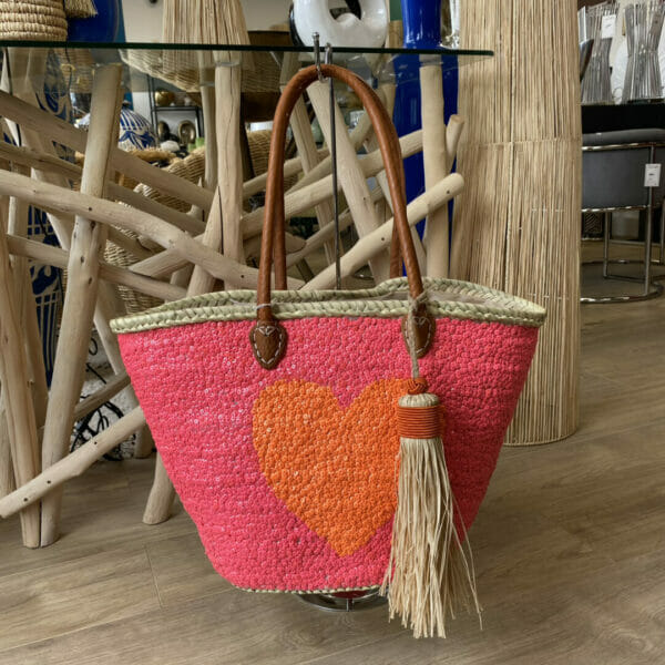 CABAS PAILLE Sequins rose fluo