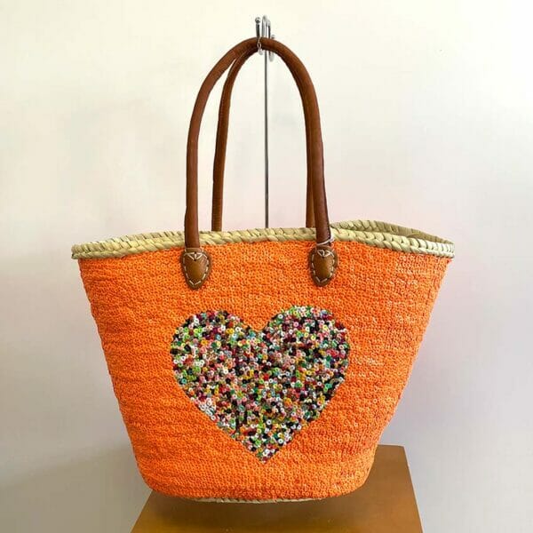 CABAS PAILLE - Orange coeur