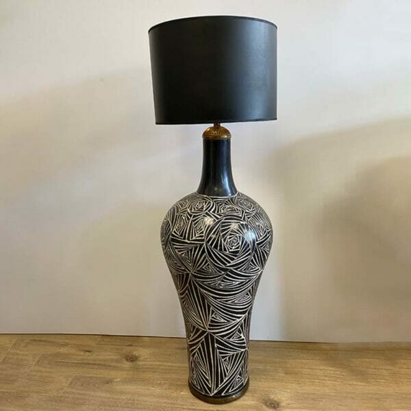 lampe jarre décorative en terre cuite noir et blanc