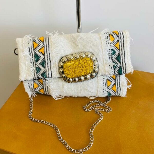 Sac bandoulière laine décor jaune
