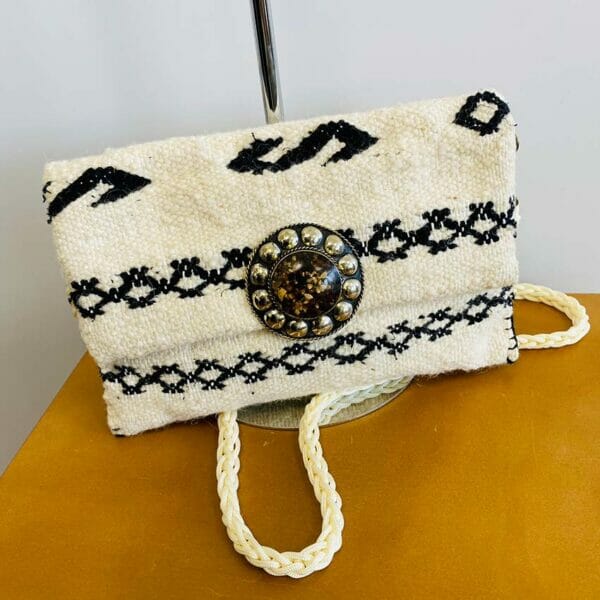 Sac bandoulière laine décor noir