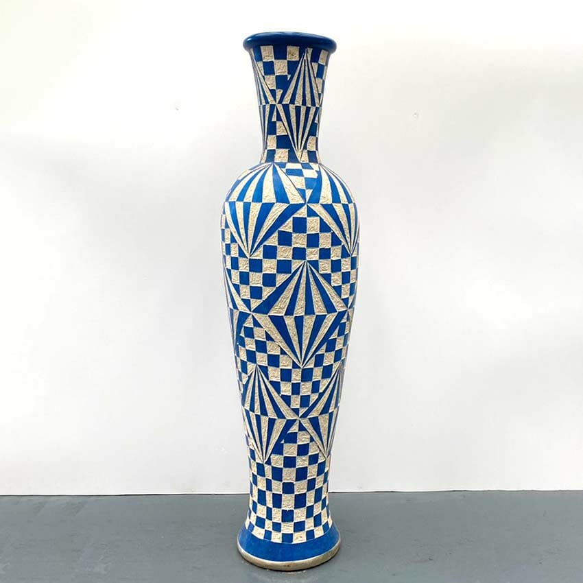 VASE VERRE FORME JARRE BLEU GRIS