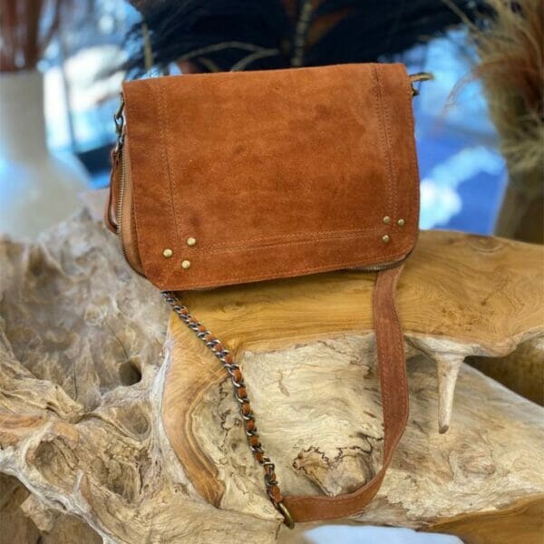 Sac Lola cuir velours - Cognac