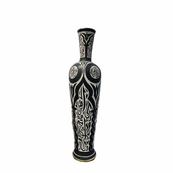 Jarre noire à motifs arabesques grand modèle décoration marocaine artisanale en terre cuite boutique plume magasin de décoration le petit quevilly Rouen Normandie