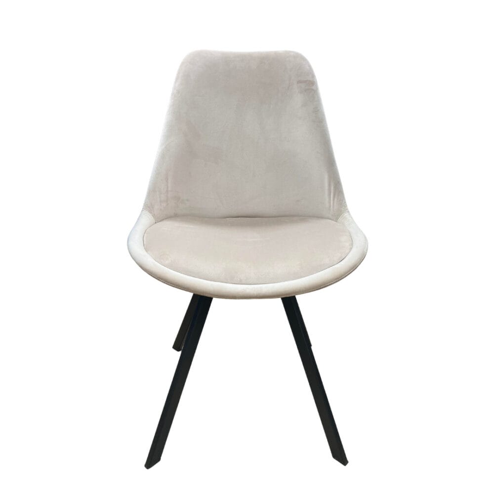 Chaise en velours beige avec pied métal décoration boutique plume magasin de décoration Rouen le petit quevilly Normandie