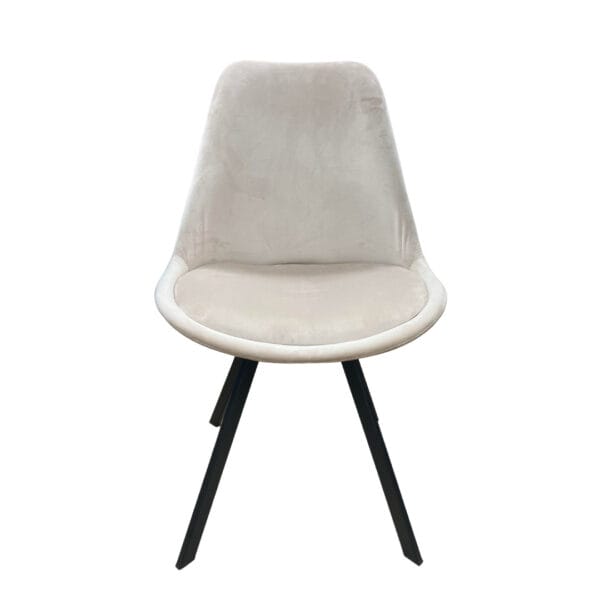 Chaise en velours beige avec pied métal décoration boutique plume magasin de décoration Rouen le petit quevilly Normandie