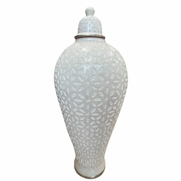 Jarre marocaine Téa artisanale écrue sculptée à la main 104 cm décoration boutique plume magasin de déco le petit quevilly Rouen Normandie