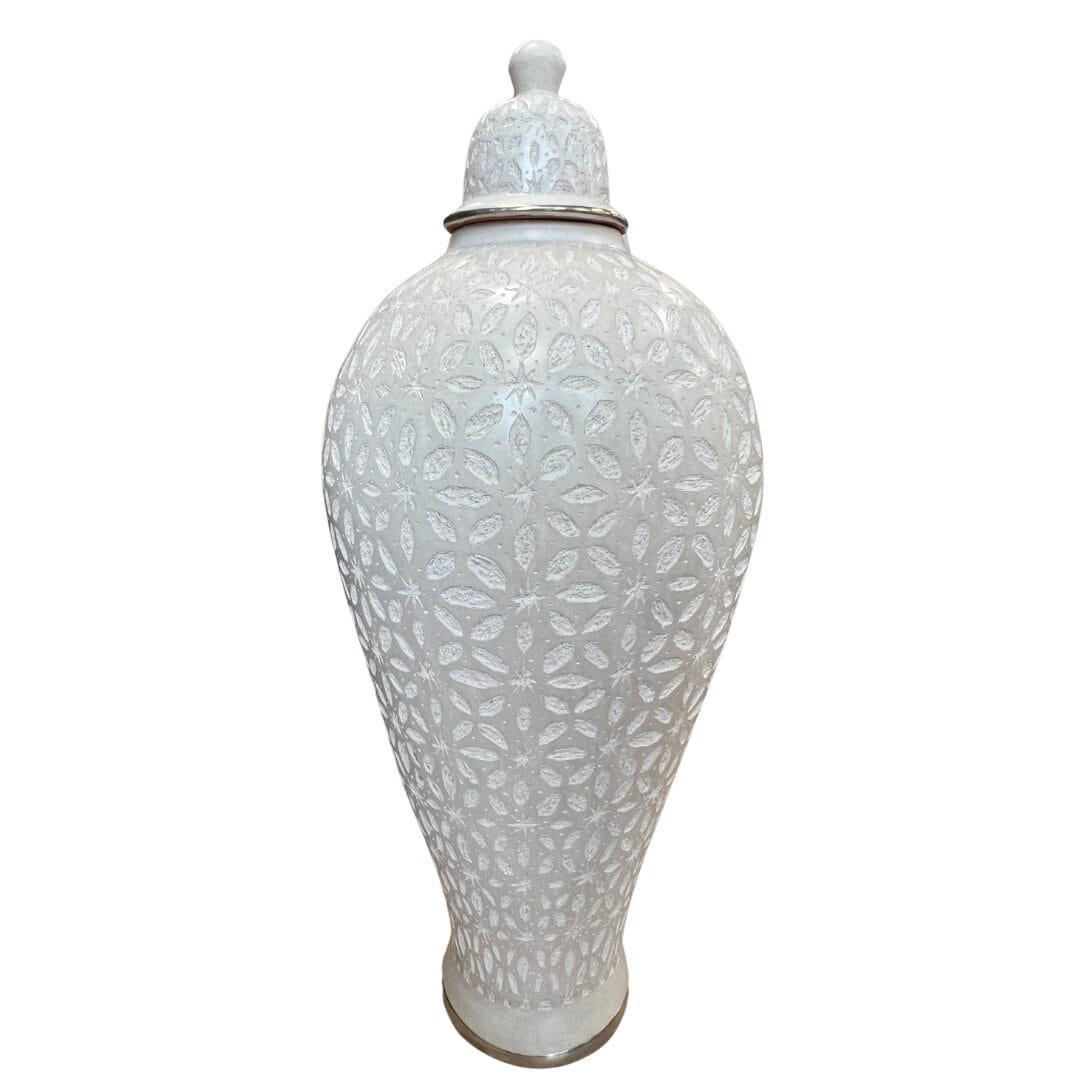 Jarre marocaine Téa artisanale écrue sculptée à la main 104 cm décoration boutique plume magasin de déco le petit quevilly Rouen Normandie