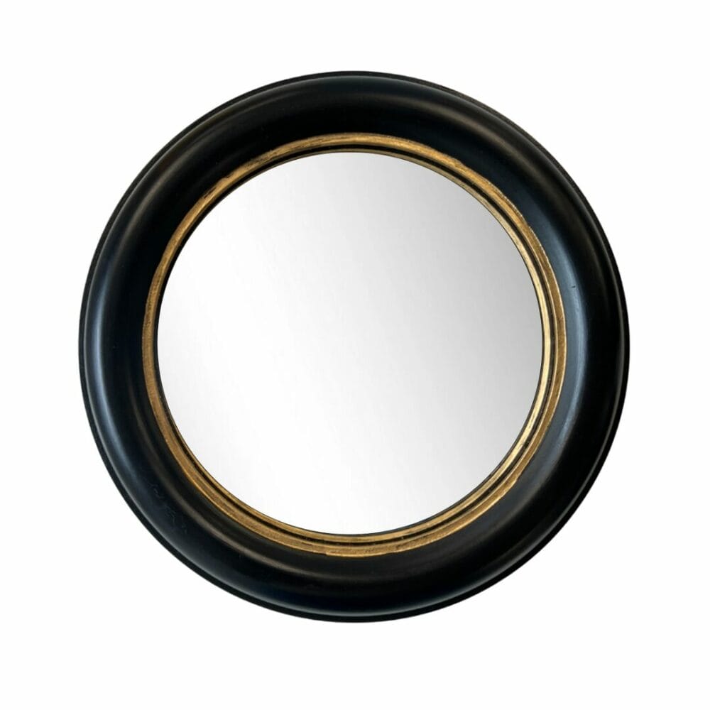 Grand miroir sorcière rond noir et or décoration boutique plume magasin de déco le petit quevilly Rouen normandie