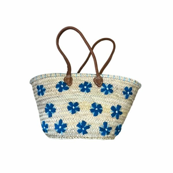 Cabas paille avec anse en cuir et motif brodé boutique Plume magasin de déco Rouen Le petit Quevilly Normandie