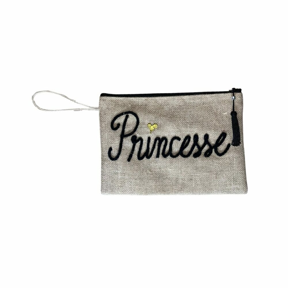 Pochette artisanale "Princesse" brodé noir boutique Plume magasin de décoration Rouen le petit Quevilly Normandie