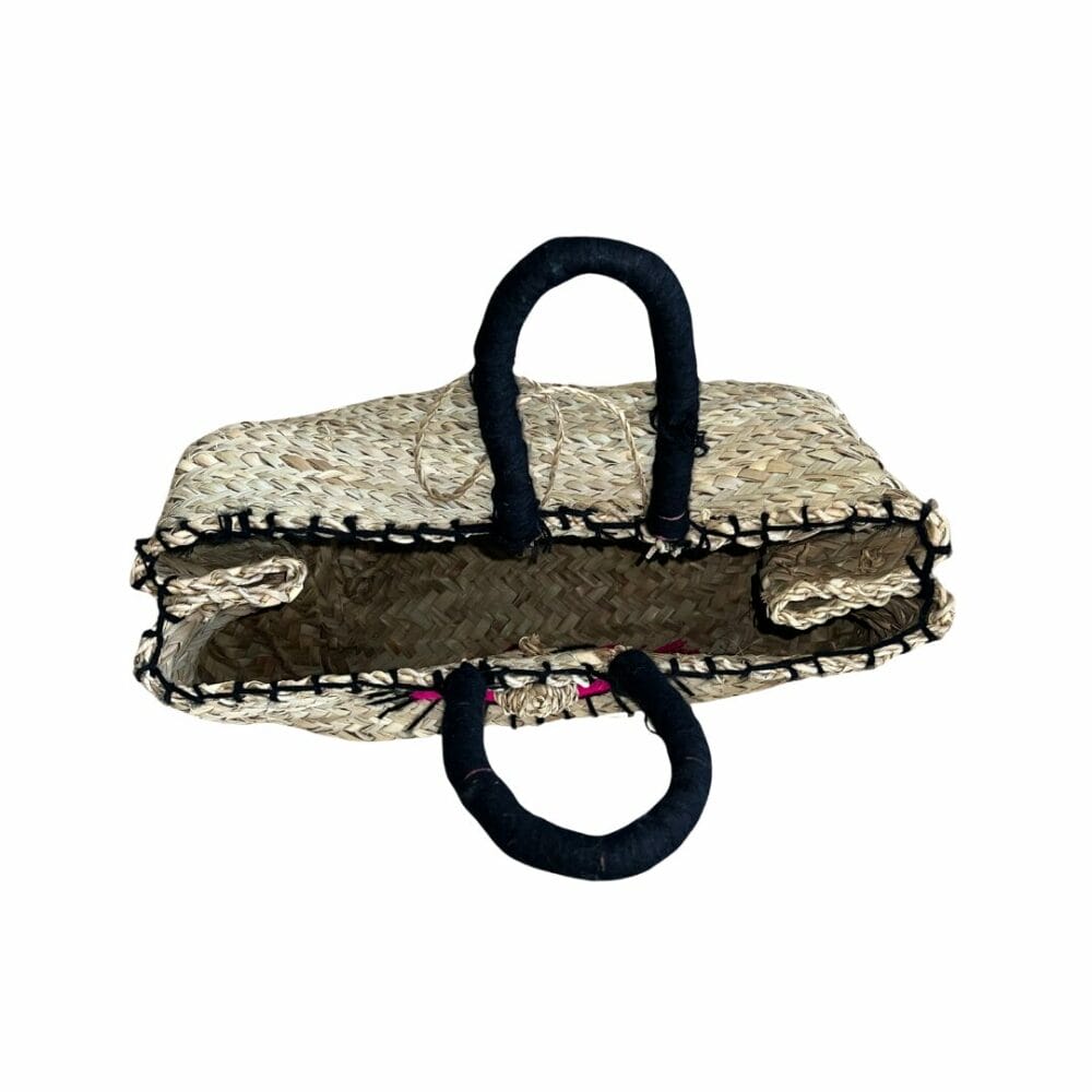 Sac paille à motifs brodés oeil rose boutique plume magasin de déco Rouen le petit Quevilly Normandie