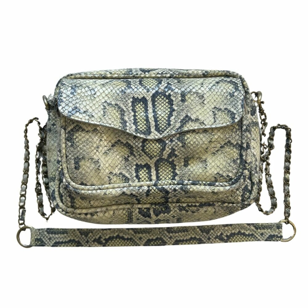 sac en cuir effet python couleur gris jaune clair artisanal boutique Plume magasin de déco Le petit Quevilly Rouen Normandie