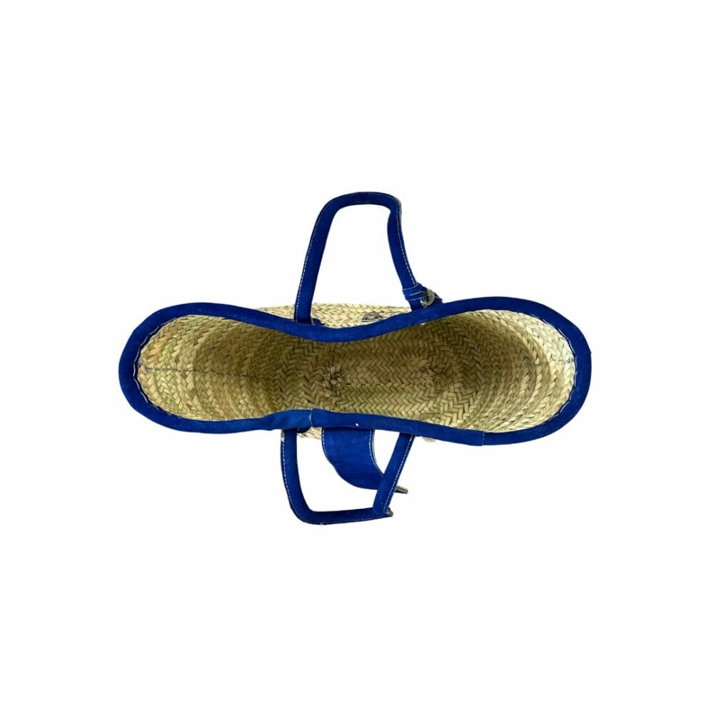 Cabas paille avec anse en cuir bleu majorelle boutique Plume magasin de déco Rouen Le petit Quevilly Normandie