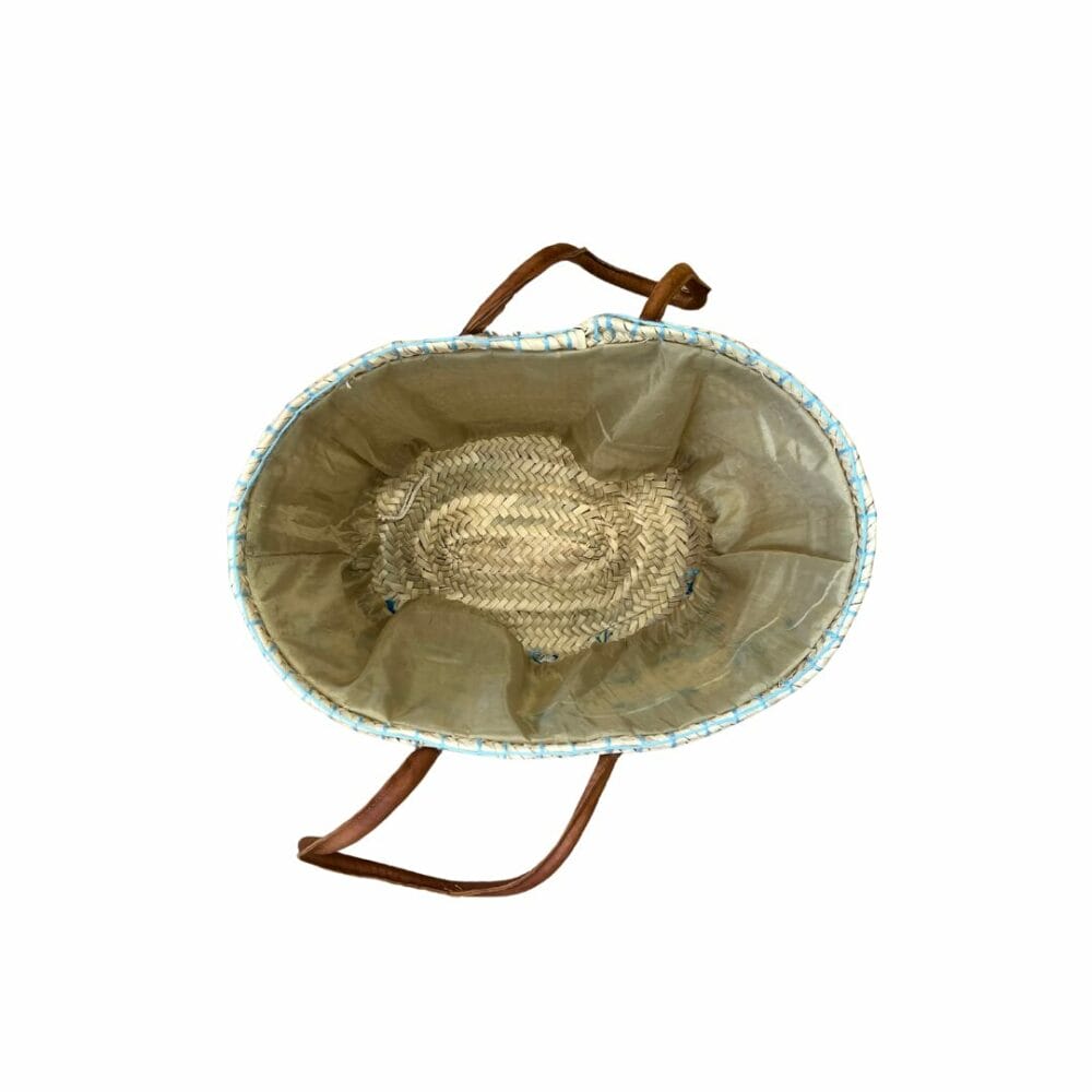 Cabas paille avec anse en cuir et motif brodé boutique Plume magasin de déco Rouen Le petit Quevilly Normandie