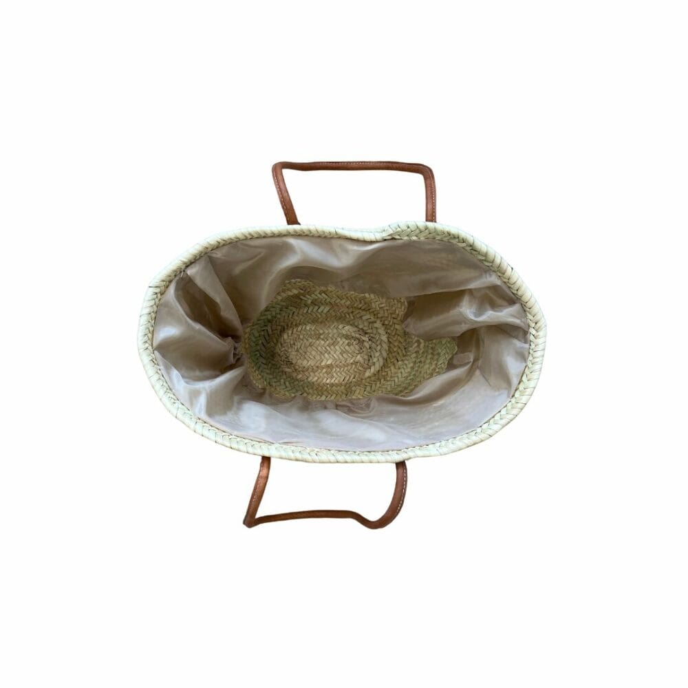 Cabas paille avec anse en cuir et écriture brodé boutique Plume magasin de déco Rouen Le petit Quevilly Normandie