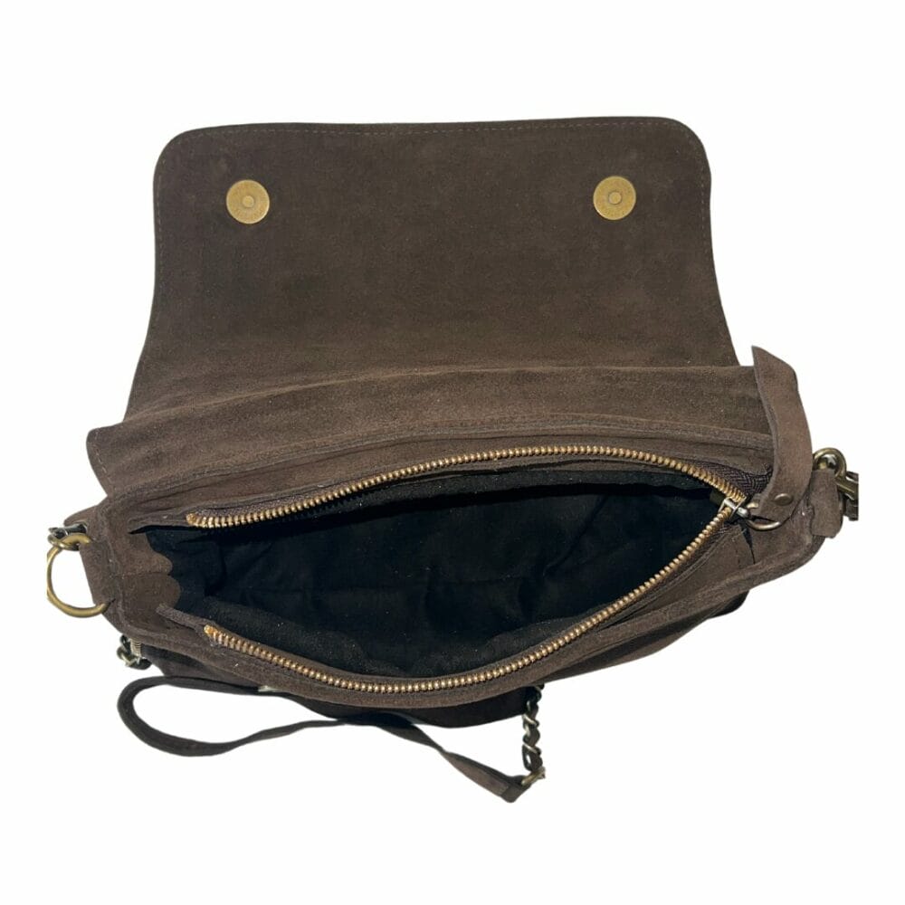 Sac en cuir à bandoulière couleur chocolat sac à main boutique plume magasin à Rouen le petit Quevilly Normandie