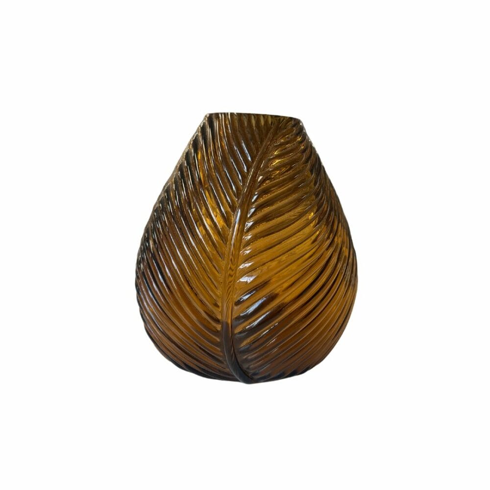 Vase Ambre à motif feuille de couleur marron transparent décoration boutique plume magasin de déco rouen le petit quevilly normandie