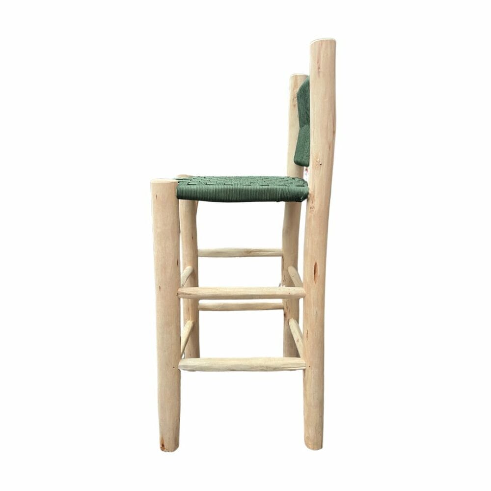 chaise de bar artisanale en bois massif et corde tressée kaki décoration boutique plume magasin de déco rouen le petit quevilly normandie