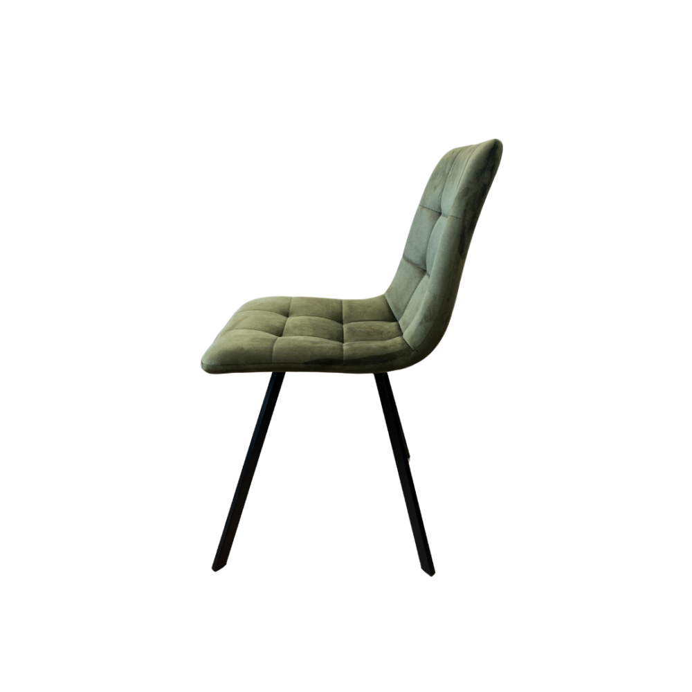 Chaise matelassée kaki avec pieds noirs meuble décoration boutique Plume magasin de déco Rouen le petit quevilly normandie