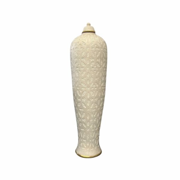 Jarre marocaine artisanale allongée avec des motifs sculptés à la main écru décoration interieure et exterieure boutique plume magasin de déco rouen le petit quevilly normandie