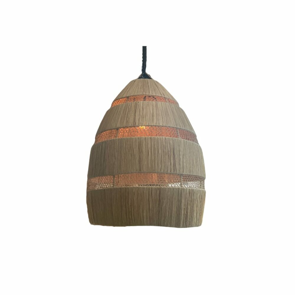 Suspension forme de cloche en raphia luminaire décoration boutique plume magasin de déco rouen le petit quevilly normandie
