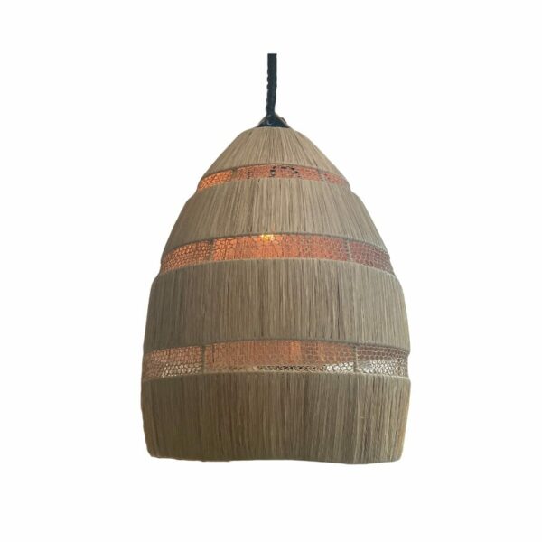 Suspension forme de cloche en raphia luminaire décoration boutique plume magasin de déco rouen le petit quevilly normandie