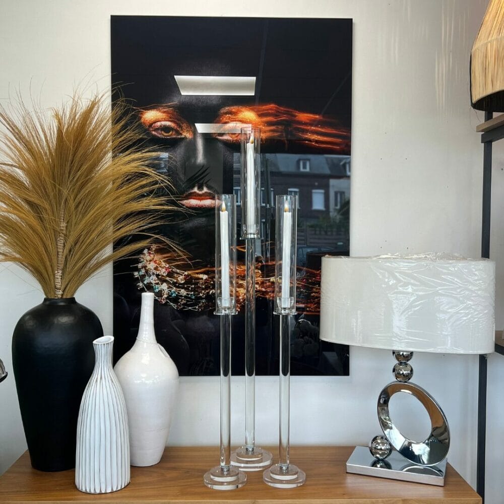 les chandeliers en verre transparents 3 tailles disponibles décoration de la boutique Plume magasin de déco Rouen le Petit Quevilly Normandie