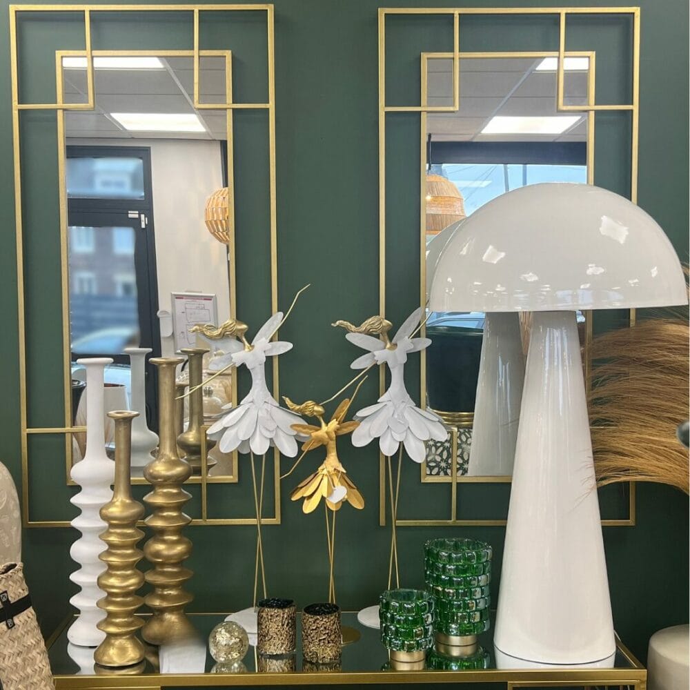 Lampe champignon XXL en métal blanc brillant lampe à poser de la boutique plume magasin de déco rouen le petit quevilly normandie