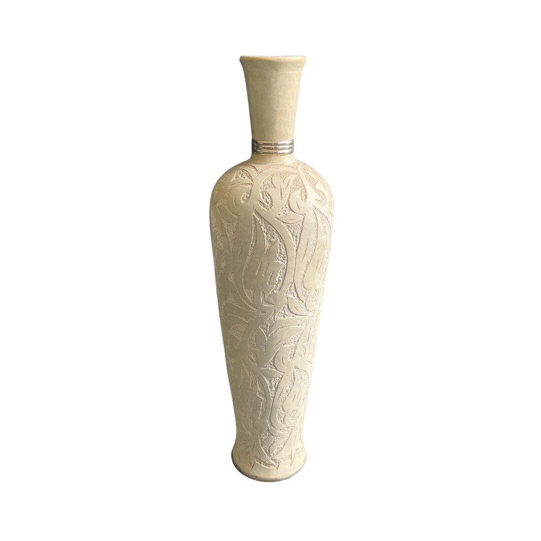 Jarre bouteille florale écrue , une pièce artisanale et en céramique, décoration de la boutique Plume magasin de déco rouen le petit quevilly normandie