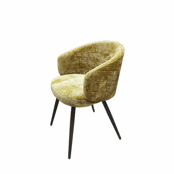 Chaise dossier rond en tissu - Couleur beige doré meuble décoration boutique Plume magasin de déco aux docks76 à Rouen normandie